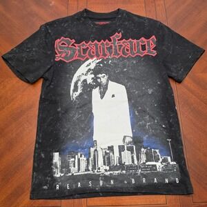 Reason Brand T-Shirt Mens Small Black Scarface Tony Montana Acid Wash Streetwear